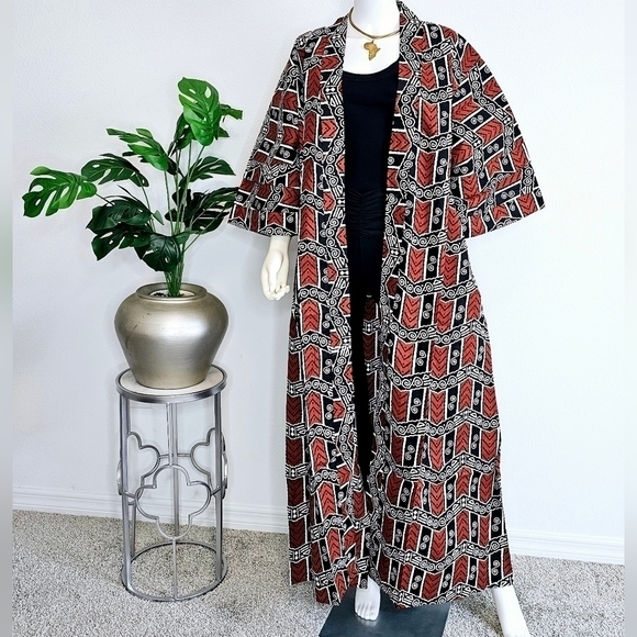 Long African Kimono Headwrap African Print Jacket Ankara Rope - NEW - Picture 1 of 3